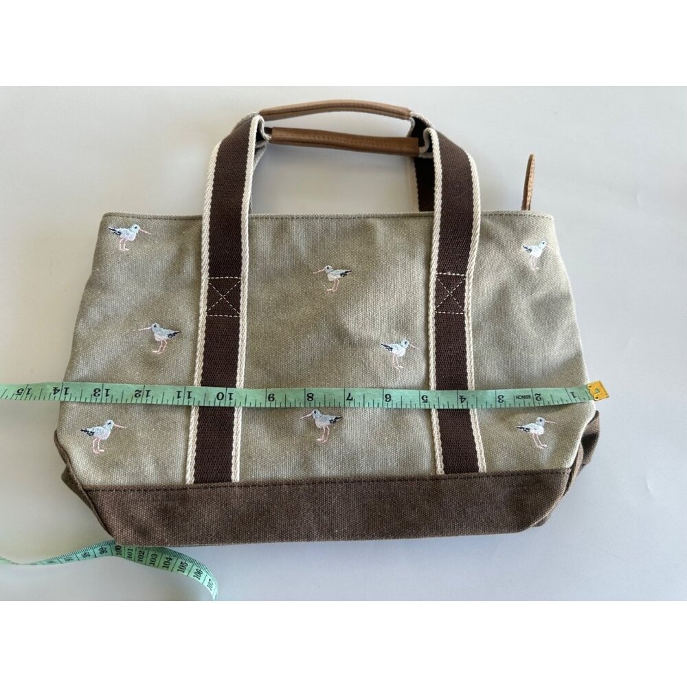 VTG LL Bean RARE Boat & Tote Handbag Seagull Embroidery & Leather Brown Beige - Picture 8 of 11